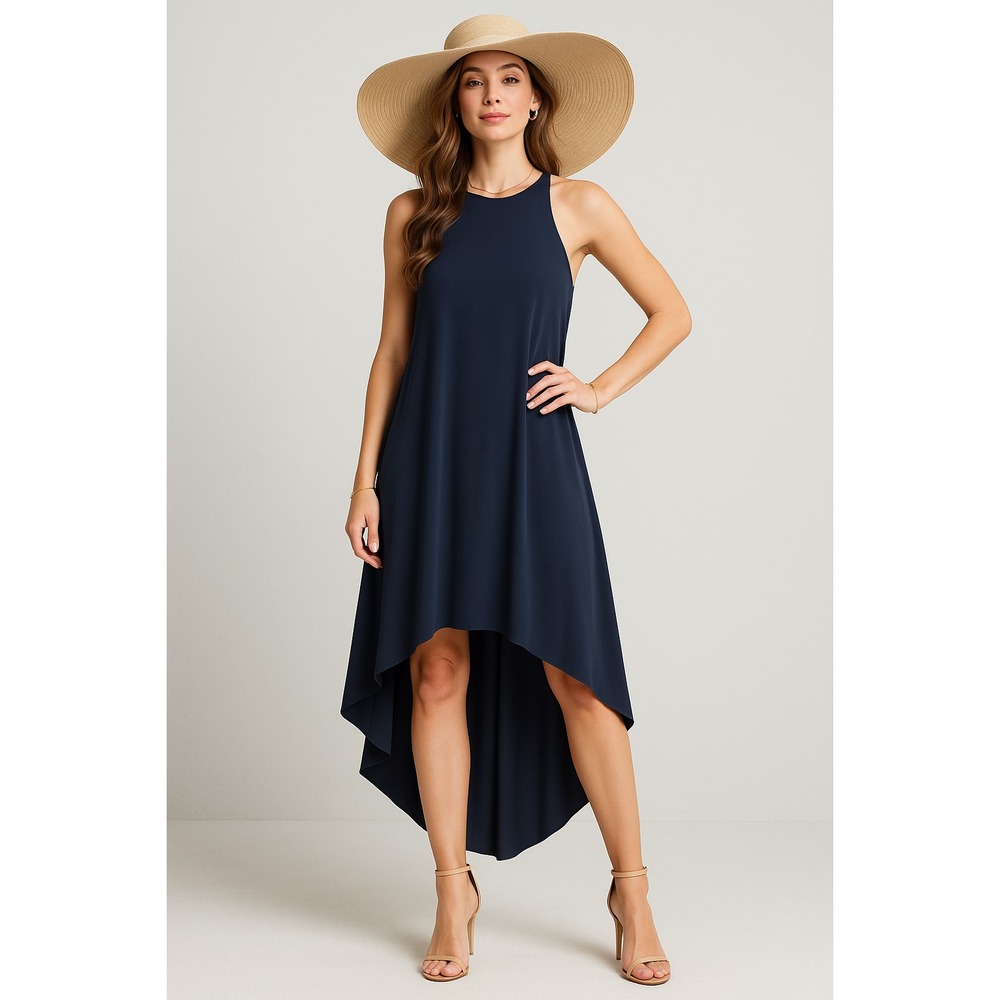 Alice Olivia Silk Maxi Dress Womens S Blue Knot Back Hi Low Drapey Old Money